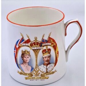 RARE Osborne Bone China England 1935 Silver Jubilee Mug King George V Queen Mary